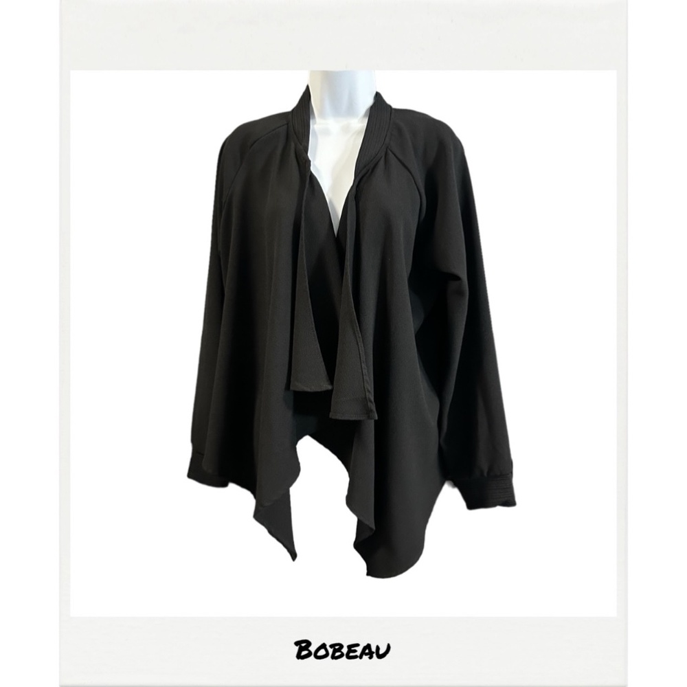 Bobeau Women's Black Draped Open Front Long Sleeve Waterfall Cardigan Size Large